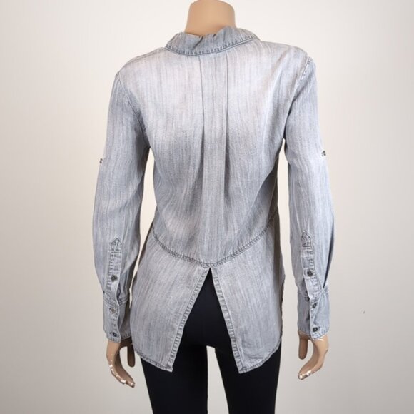 Cloth & Stone Anthropologie Button Down Shirt Chambray Denim Boyfriend Split Hem - Picture 8 of 15